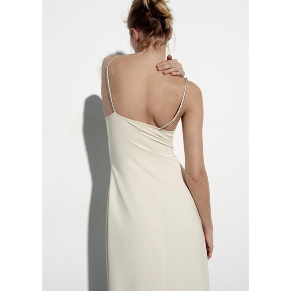 Zara sparkly strap midi dress in cream - Picture 6 of 11